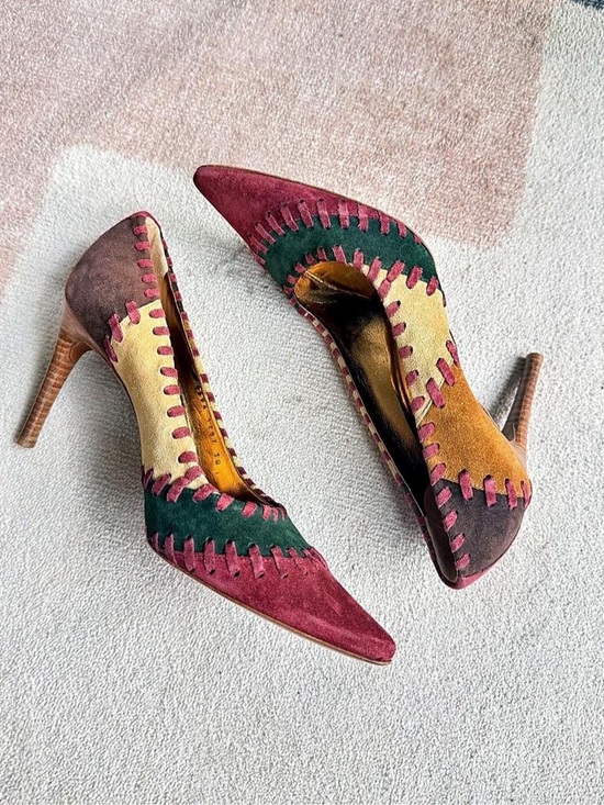 Dolce & Gabbana Shoes - 90s Dolce & Gabbana Multicolor Suede Patchwork Pointed-Toe Pumps - Women's 7.5